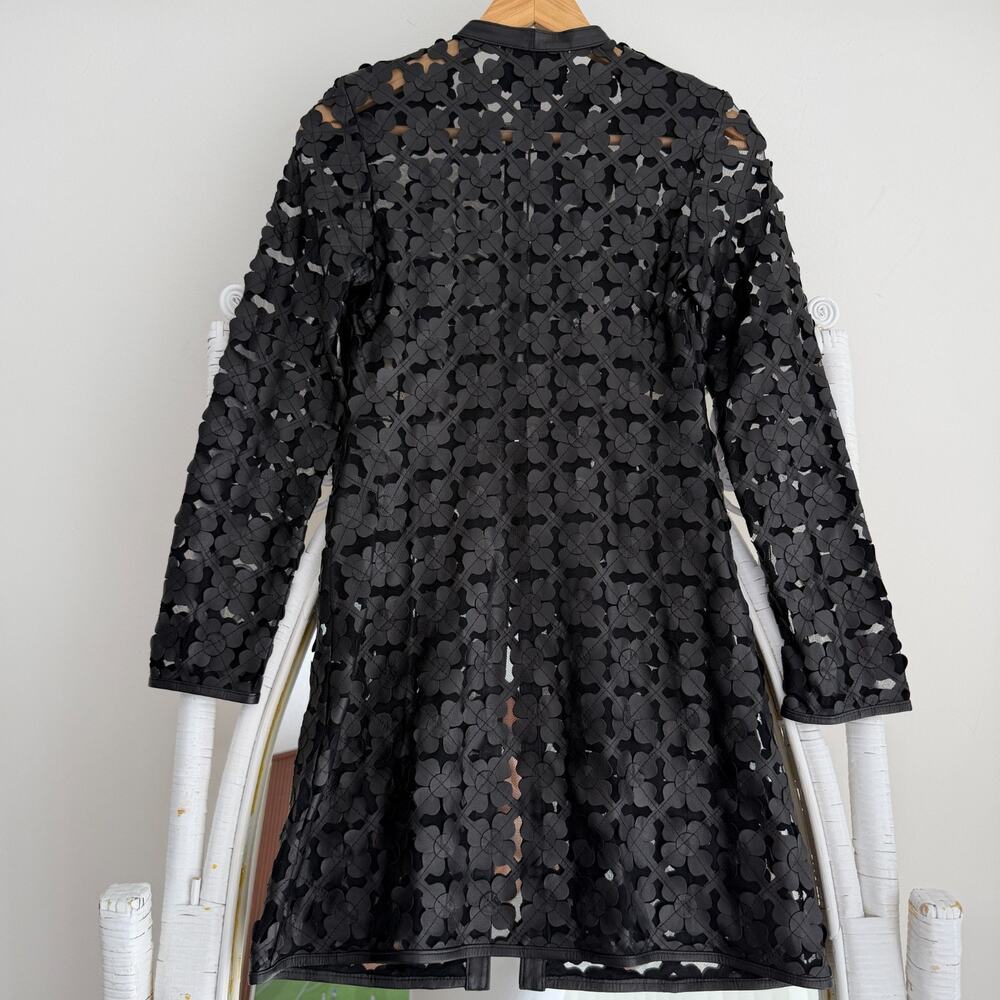 Lamb Leather Cut Out Duster Jacket Womens XS Black Mesh Floral Whimsigoth Art - Picture 8 of 12
